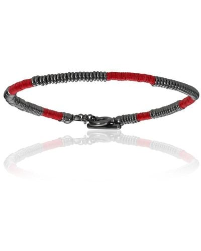 Double Bone Bracelets African Beaded Bracelet With Black Pvd - Red