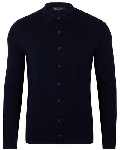 Paul James Knitwear S Lightweight Extra Fine Merino Long Sleeve Aiden Shirt - Blue