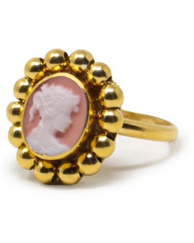 Vintouch Italy Gold-plated Pink Mini Cameo Beaded Ring - Metallic
