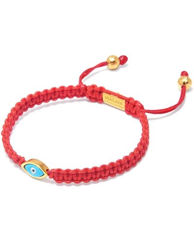 Nialaya String Bracelet With Gold Evil Eye - Red