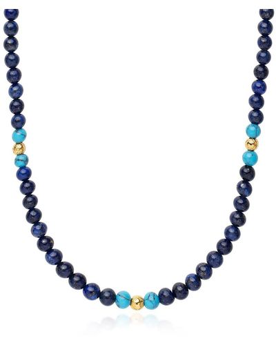 Nialaya Beaded Necklace With Blue Lapis, Turquoise, & Gold