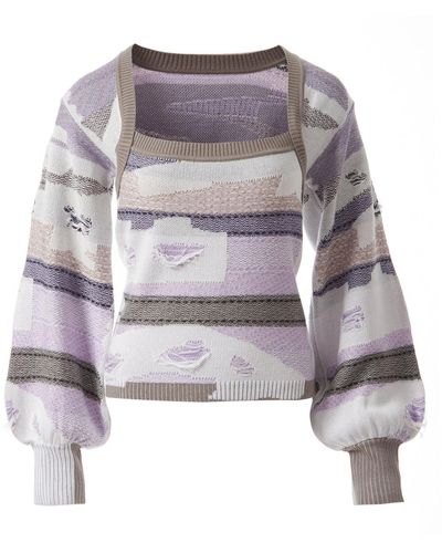 Fully Fashioning Margo Inlay Knit Sweater Sweater - Gray