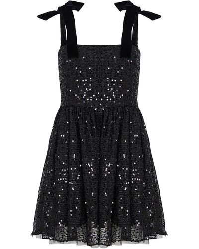 Nocturne Sequined Flowy Mini Dress - Black