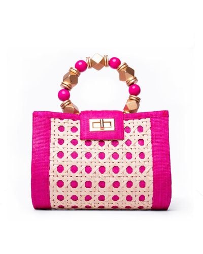 Soli & Sun The Mila Pink & Gold Rattan Woven Handbag