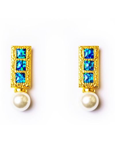 EUNOIA Jewels Tangier Opal Statement Earring With Pearl - Blue