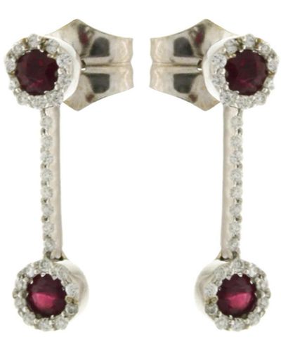 Artisan Natural Round Ruby & Diamond In 18k White Gold Pretty Dangle Earrings