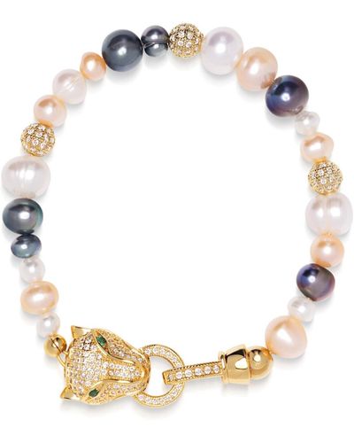 Nialaya Multi-colored Pearl Bracelet With Panther Head - Metallic