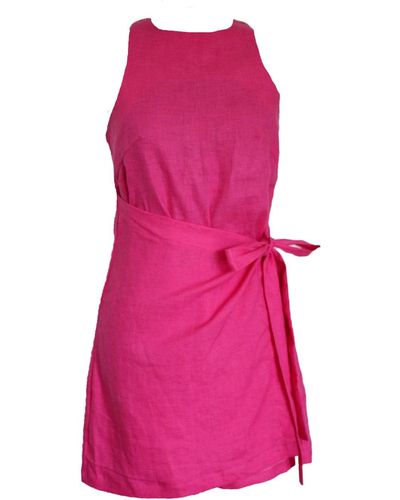 Larsen and Co Pure Linen Hydra Wrap Dress In Fuchsia - Pink