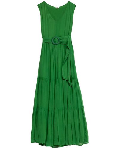 Niza Long Dress With Ruffle And V-neck - Green