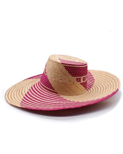 Washein Yonna Wide Brim Straw Hat Fuchsia - Pink
