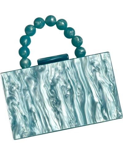 CLOSET REHAB Acrylic Party Box Purse In Light With Beaded Handle - Blue