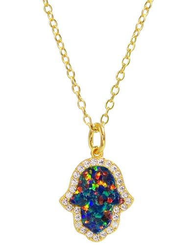 KAMARIA Opal Hamsa Hand Necklace In Opal - Black