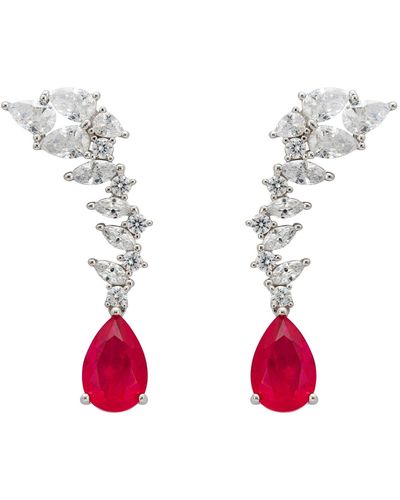 LÁTELITA London Henriette Teardrop Earrings Pink Tourmaline Silver - Red