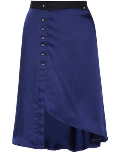 LAHIVE Sabine Button Down Satin Skirt - Blue
