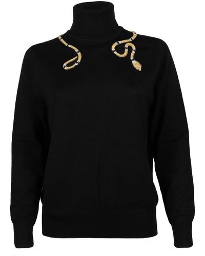 Laines London Laines Couture Wrap Gold Snake Embellished Knitted Roll Neck Sweater - Black