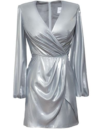 Nomi Fame Paris Metallic Long Sleeve Draped Mini Dress - Gray