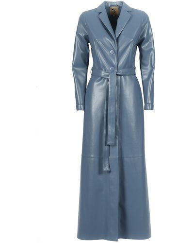 Julia Allert Long Button-up Eco-leather Trench - Blue