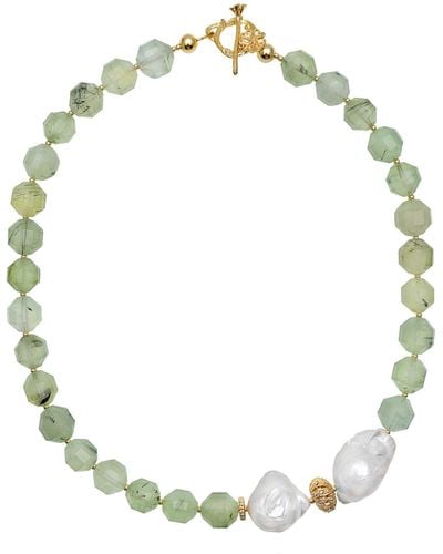 Farra Olivine With Baroque Pearl Short Necklace - Metallic