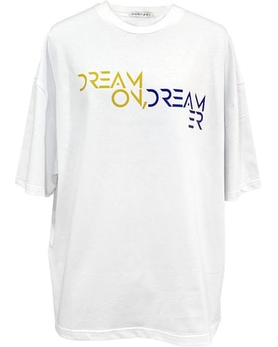 Maison Bogomil T-shirt Dream On Dreamer In Blue And Yellow - White