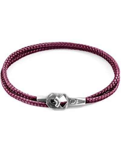 Anchor and Crew Aubergine Purple Tenby Silver & Rope Bracelet - Red