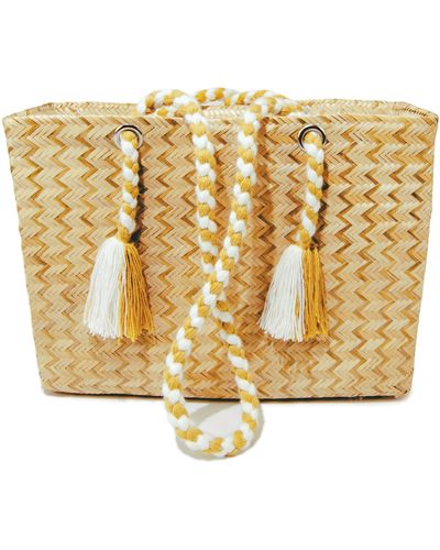 Washein Neutrals / Serrana Natural & Straw Basket Bag - Metallic