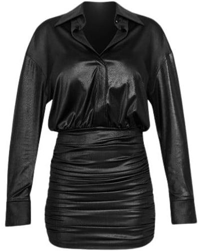 Cliché Reborn Draped Mini Shirt Dress In - Black