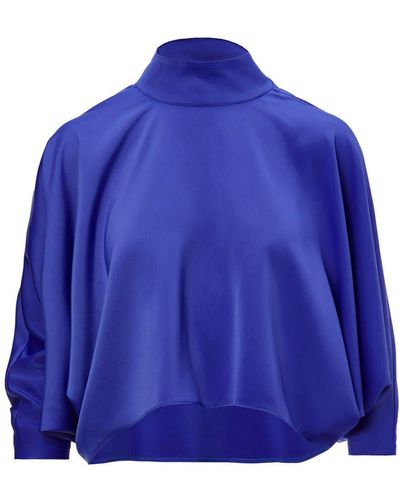 BLUZAT Electric Asymmetrical Blouse With Collar And Buttons - Blue