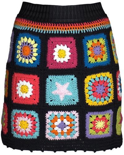 Lalipop Design Handmade Crochet Patched Mini Skirt - Blue