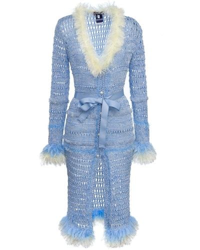 Andreeva Baby Rose Handmade Knit Dress-cardigan - Blue