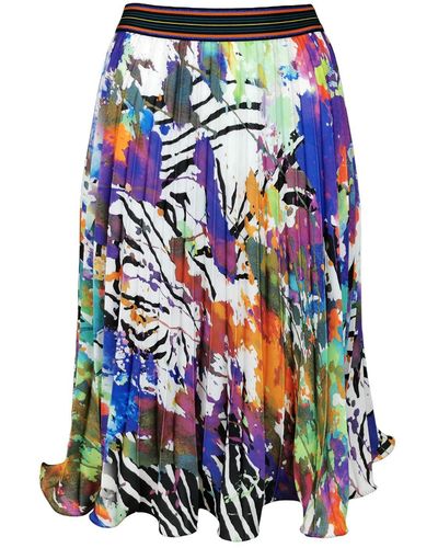 Lalipop Design Multi-color Digital Print Pleated Skirt With Wavy Hem - Blue