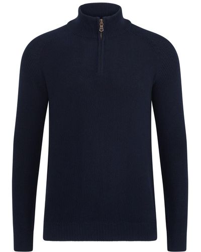 Paul James Knitwear S Midweight Cotton Zip Neck Bennett Sweater - Blue