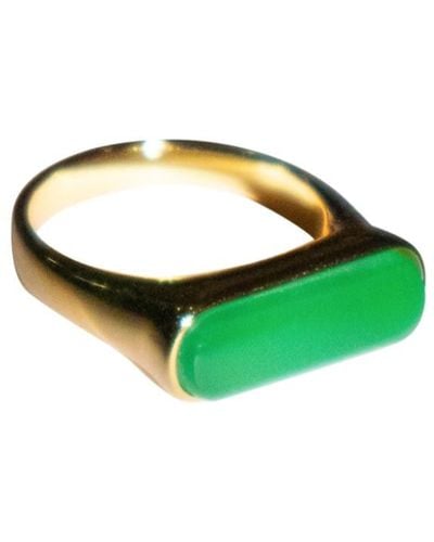 seree Bar Slim Rectangular Signet Ring - Green