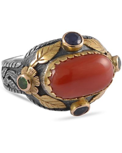 Emma Chapman Jewels Leah Coral Sapphire Tsavorite Ring - Red