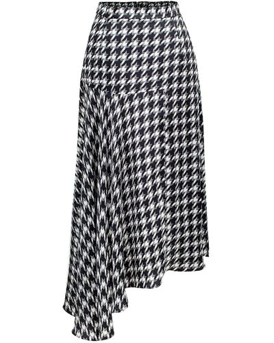 Smart and Joy Trapeze Skirt With Plunging Hem And Houndstooth Print - Black