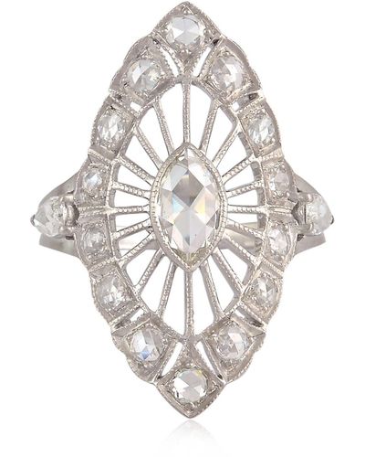 Artisan 18k Gold Marquise Shape Ring With Rose Cut Diamond Handmade Jewelry - White