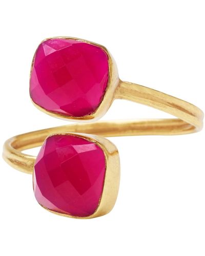 YAA YAA LONDON Pink Ebien Gemstone Gold Adjustable Ring