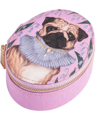 Fable England Fable Catherine Rowe Pet Portraits Pug Pink Oval Jewellery Box