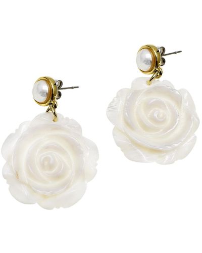 Farra Rose Flower Shaped Shell Dangle Statement Earrings - White