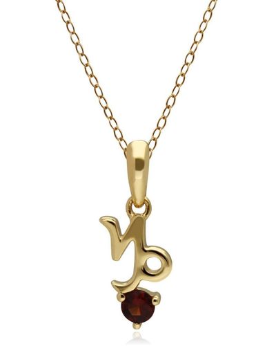 Gemondo Garnet Capricorn Zodiac Charm Necklace In Yellow Gold - Metallic