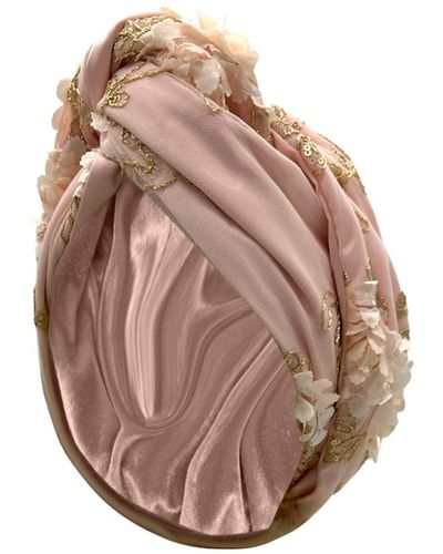 Julia Clancey Fleur Lace Satin Turban - Pink