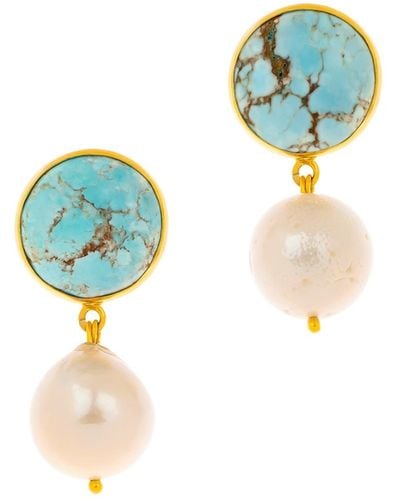 Bonjouk Studio Dome Pearl & Turquoise Earrings - Blue