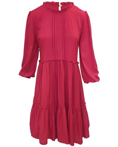 Haris Cotton Voile Viscose Midi Dress With Nervir And Long Balloon Sleeves - Red