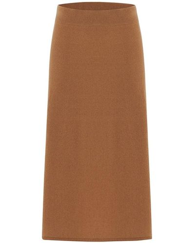 Peraluna Casual Cashmere Blend Knitwear Midi Flare Skirt - Brown