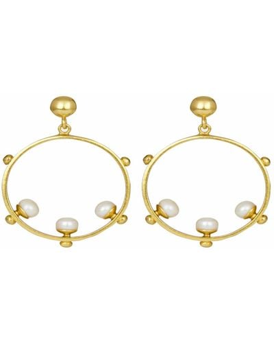 Ottoman Hands Aristea Pearl & Gold Bead Hoop Earrings - Metallic