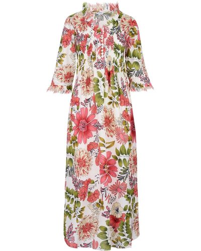 At Last Cotton Annabel Maxi Dress In Floral - Red