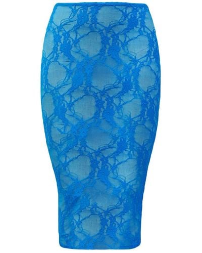 Elsie & Fred Pammy Lee Azure Low Rise Lace Midi Skirt - Blue