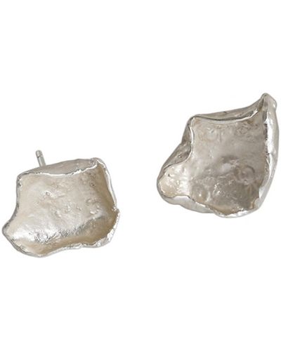 Janus Edinburgh Textured Fragment Curved Petal Sterling Stud Earrings - White
