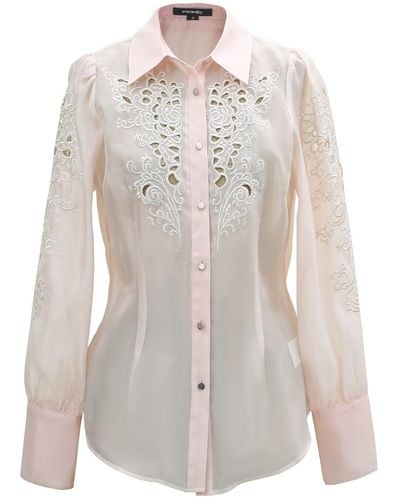 Smart and Joy Embroidered Organza Blouse - White