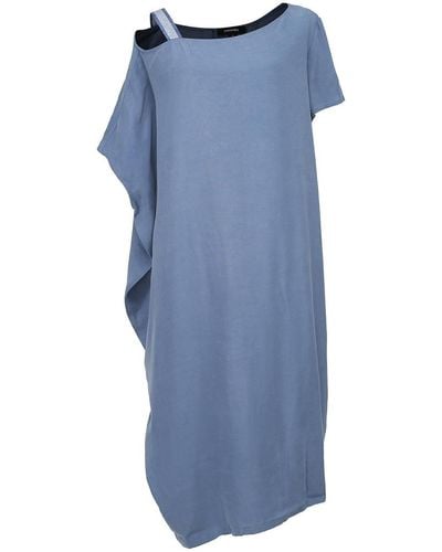 Smart and Joy Asymmetrical Minimalist Cupro Fitted Dress - Blue