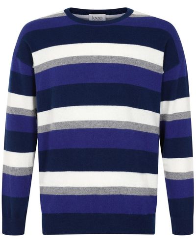 Loop Cashmere S Cashmere Crew Neck Sweater In Midnight Stripe - Blue